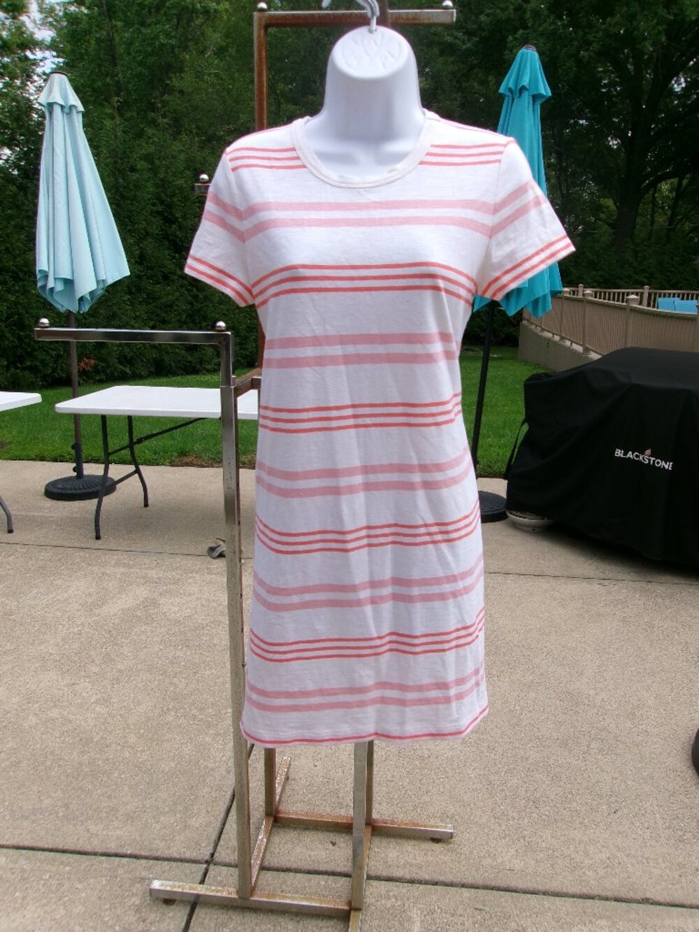 NWT LOU&GREY FOR LOFT CORAL STRIPED T SHIRT DRESS S